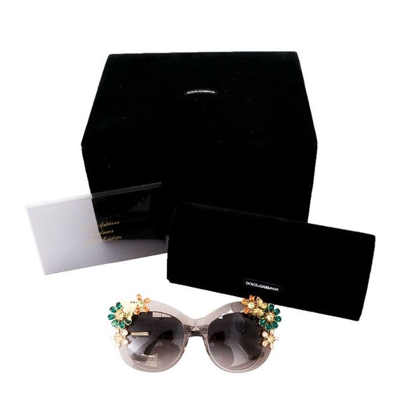 DOLCE & GABBANA 💎 Cat Eye  Gray Floral Crystal Designer Sunglasses - Picture 8 of 8